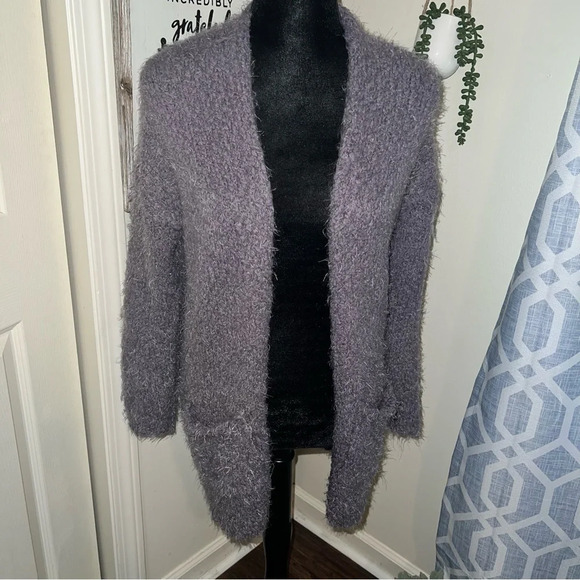 Dreamers Gray Fuzzy teddy Open front Cardigan Small - Picture 1 of 6